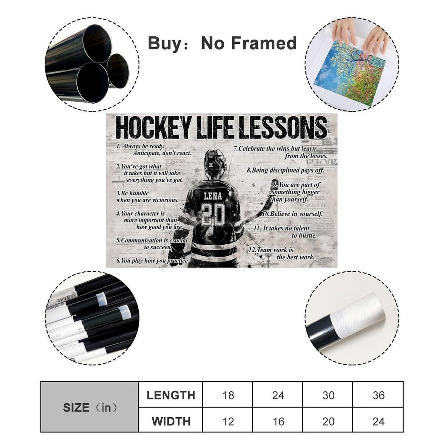 JHAMZPOSTER Hockey Life Lessons Poster Motivational Sports Canvas Wall Art Aesthetic Decorative Painting Living Room，Bars Cafes, Restaurants, Pool Halls And Hotelsstyle 12x18inch(30x45cm)