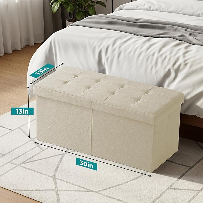 30-INCH Ottoman with Storage, Footrest Storage Bench, End of Bed Bench Coffee Table for Living Room, Bedroom, Entryway (Beige)