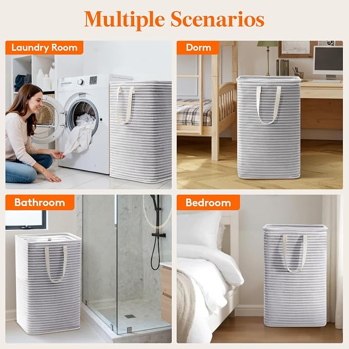 Lifewit 75L Large Collapsible Laundry Hamper, Tall Foldable Dirty Clothes Baskets Waterproof, Freestanding Design with Easy Carry Handles in Dorm Bedroom Bathroom College, Grey