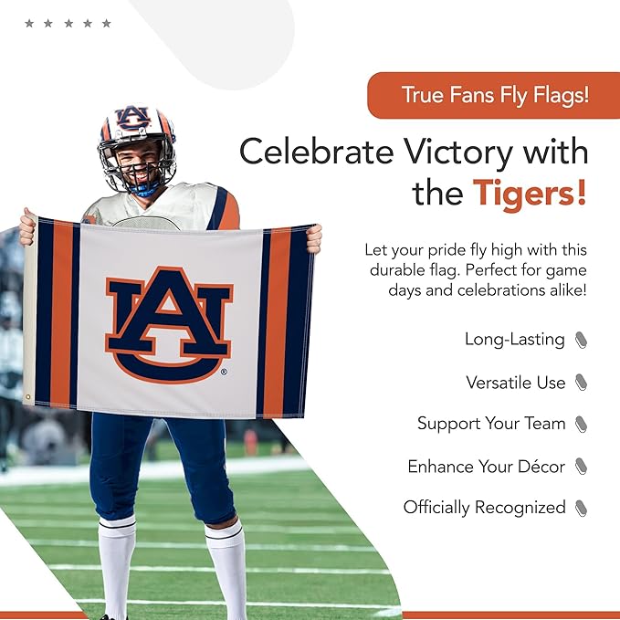 Auburn Tigers College Sports Printed Flag - NCAA Licensed - Nylon - School Banner (White) (2' x 3')