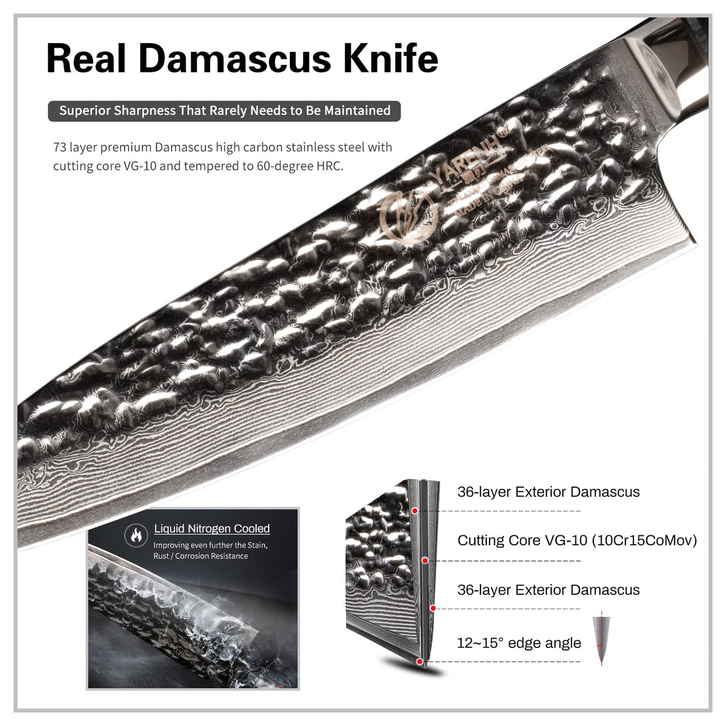 YARENH Cleaver Knife Set with Magnetic Block, Damascus Stainless Steel,73 Layers, 5 Piece Professional Sharp Kitchen Knife Set for Chef, Full Tang, Sandalwood Wood Handle