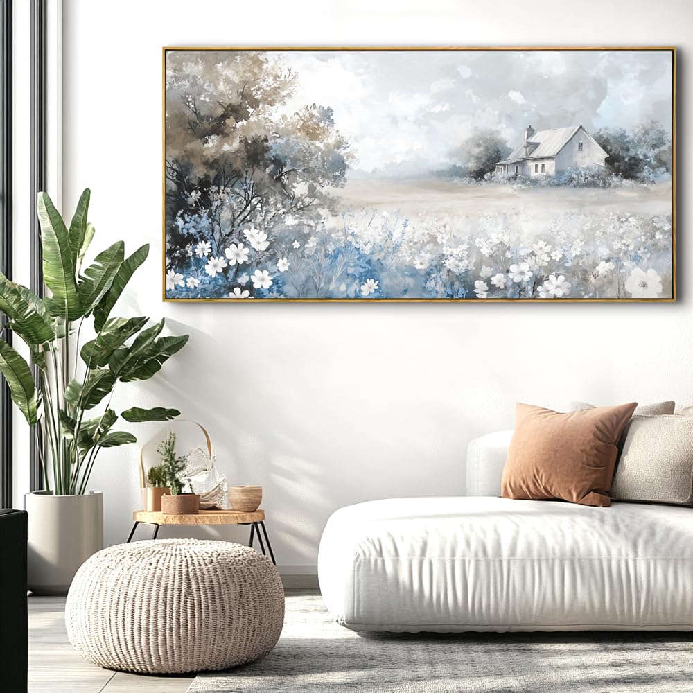 Landscape Abstract Wall Art - Large Framed Canvas Painting for Living Room, Bedroom, Modern Artwork Decor - 40x20 Inch Ready-to-Hang