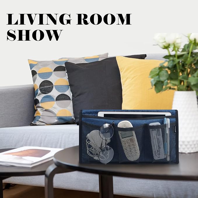 Gloppie Bedside Storage - Table Nightstand & Loft-Bed Caddy with Pockets - Dorm Organizer, Blue