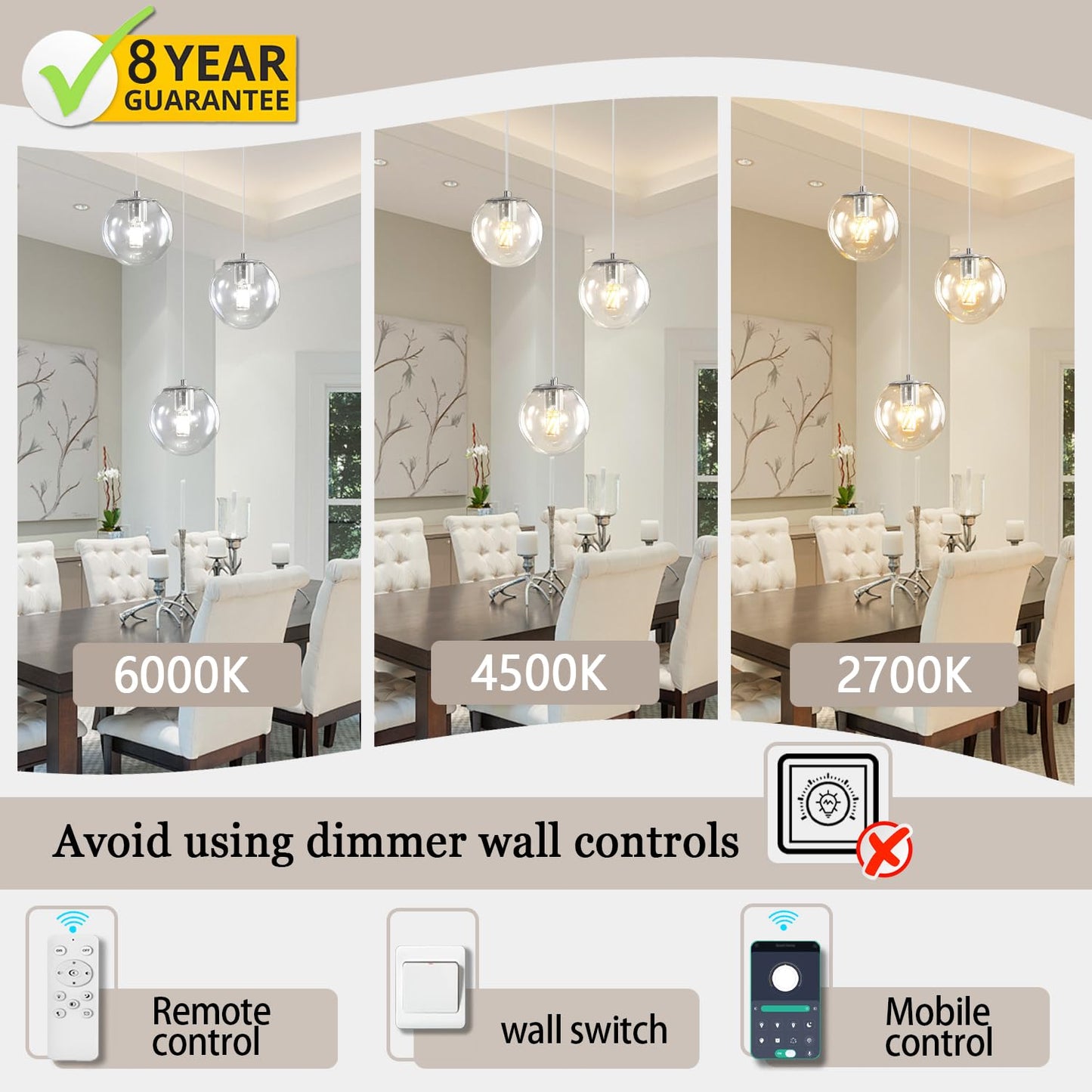 ykolupty 3-Light Chrome Pendant Lighting Modern Mini Chandeliers,Adjustable Clear Glass Pendant Light Fixture for Kitchen Island Dinning Room Bedroom