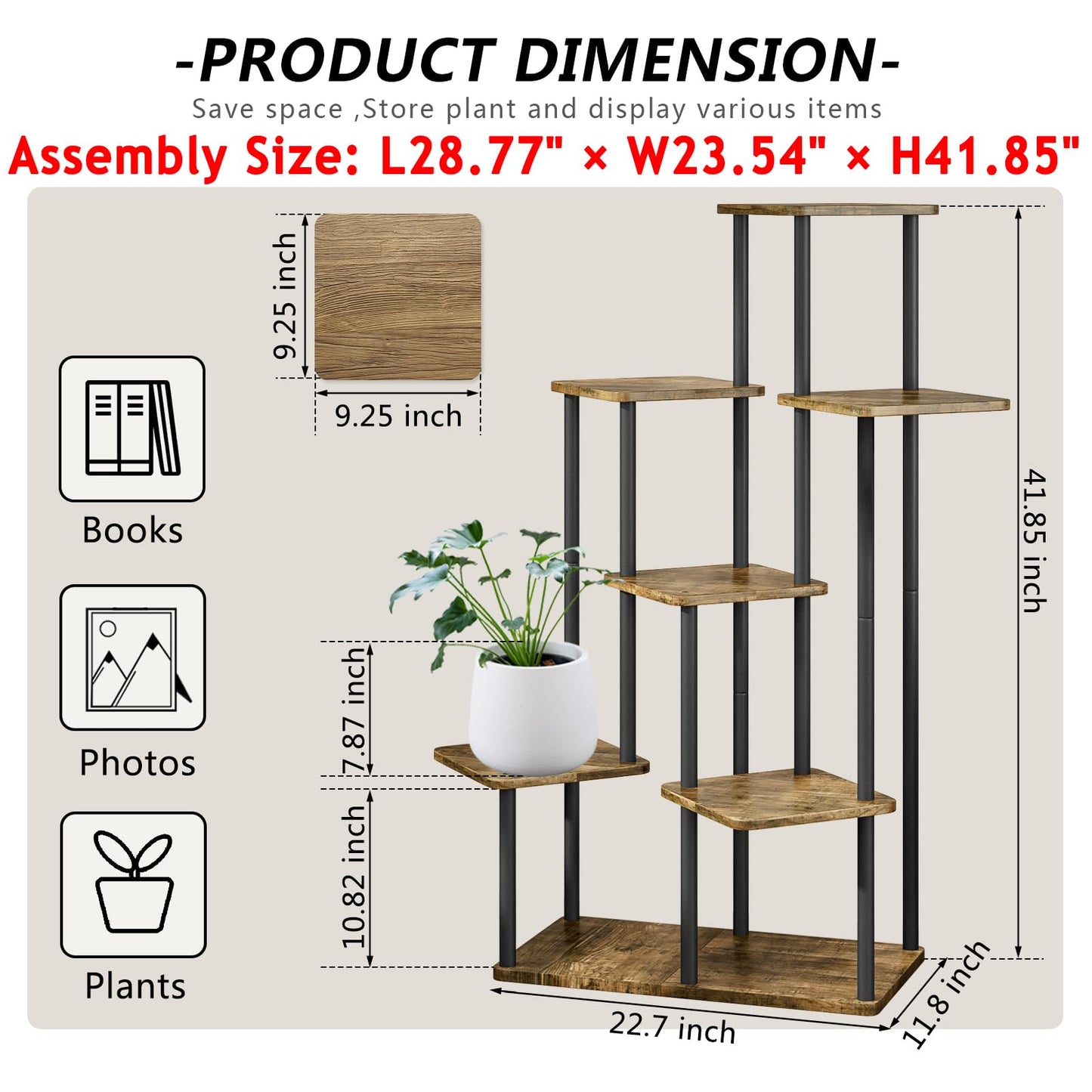 AZERPIAN Plant Stand 7 Tier Indoor Metal Flower Shelf for Multiple Plants Corner Tall Flower Holders for Patio Garden Living Room Balcony Bedroom, Black (7 Tier-Black)