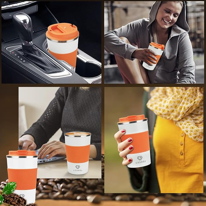 CS COSDDI 12 oz Stainless Steel Vacuum Insulated Tumbler - Coffee Travel Mug Spill Proof with Lid - coffee Cup for Keep Hot/Ice Coffee,Tea and Beer, Orange
