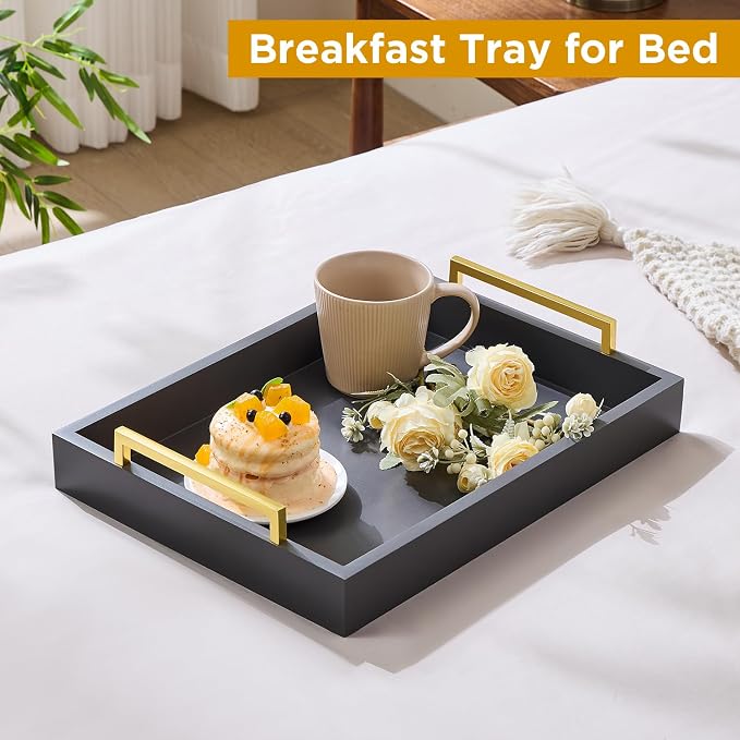 40cm x30cm Serving Trays with Handles, Grey Decorative Serving Tray, Ottoman Trays, Living Room, Bathroom, and Outdoors Decorative Trays (Charcoal)