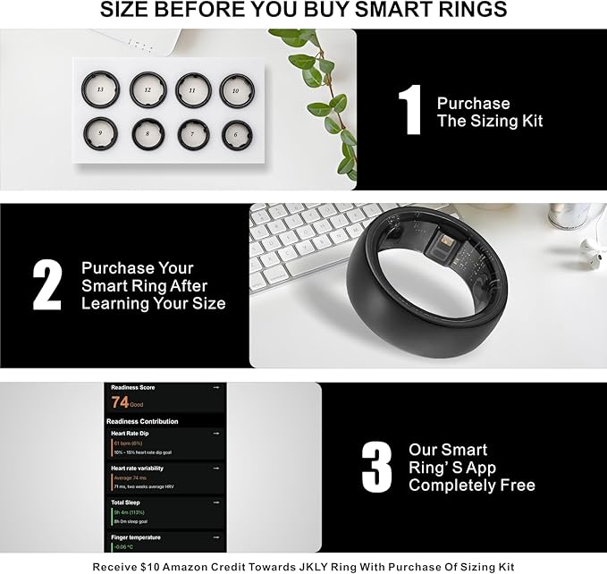 Smart Ring, Activity Trackers, Sleep Ring, Fitness Tracking, Stress Tracker, Heart Rate, Meditation, Temperature, Respiratory, No App Subscription, Women, Men, iOS, Android (Black, 9)