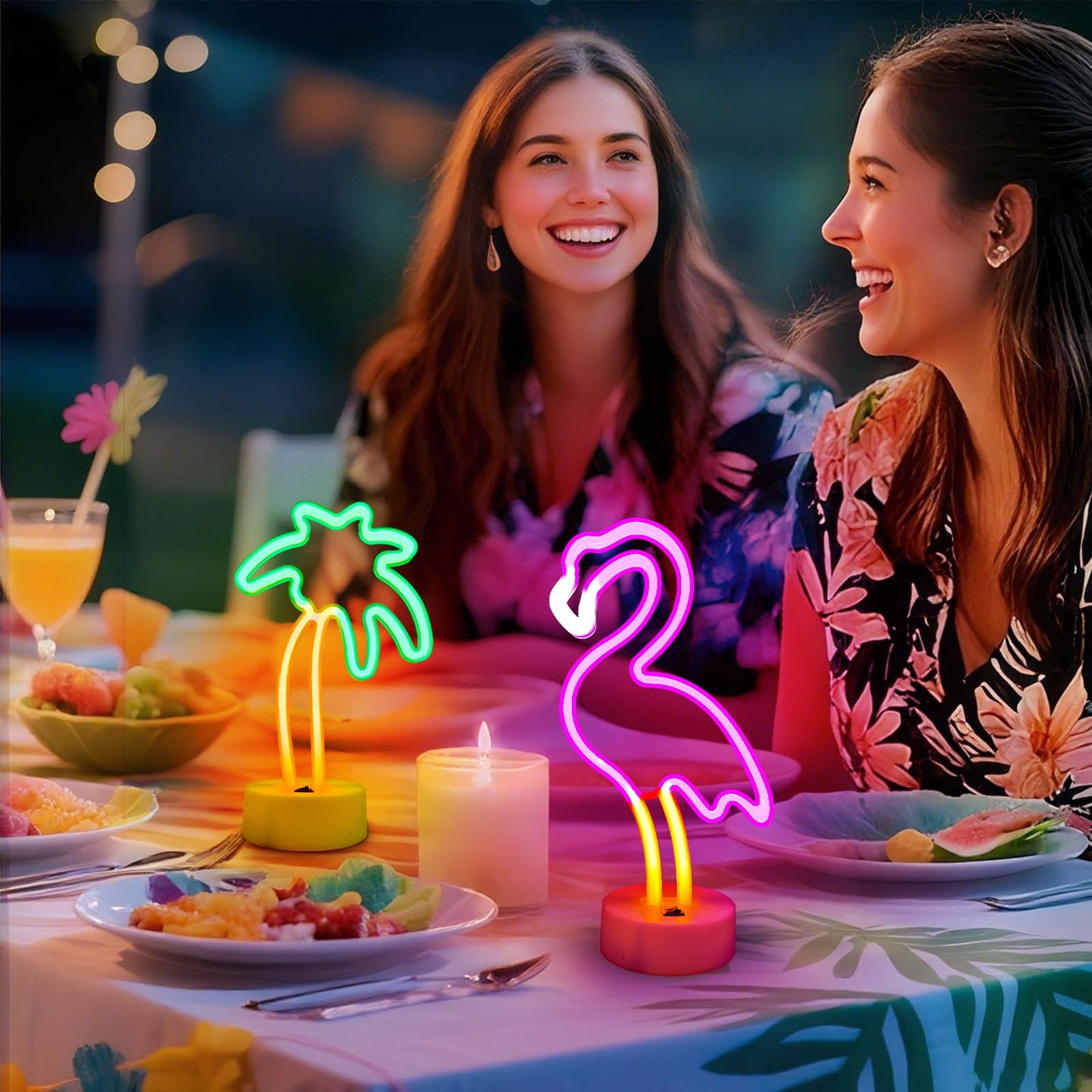 UrsaMajor 2 Pack Neon Signs, Pink Flamingo & Neon Palm Tree, USB/Battery Powered, Energy Efficient, Decor Lights for Girls Bedroom, Party, Dining Tables, Office desk, Valentine Gifts