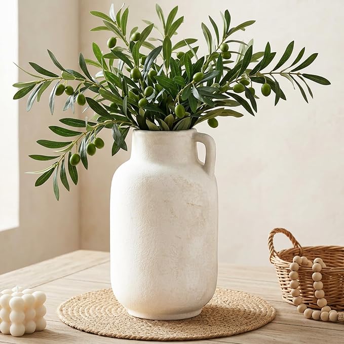 Ceramic Flower Vase, 9.3in Farmhouse Table Rustic Vases, Small Flower Terracotta Vases for Home Decor, Living Room,Table, Handcrafted (Antique)