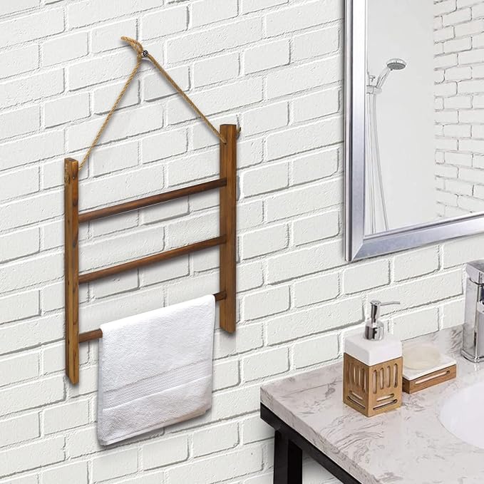 Drak Brown Towel Ladder - Rustic Decorative Blanket Rack for Bathroom & Living Room, Hanging Hand Towel Rack