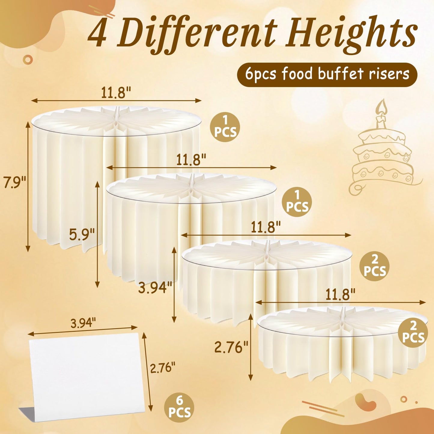 Youjoitim 6Pcs Buffet Risers, Food Risers for Table, Foldable Cake Display Stands, Tall Cardboard Cupcakes Stand for Show Catering Desserts Jewelry Wedding Birthday Party Decoration (White)
