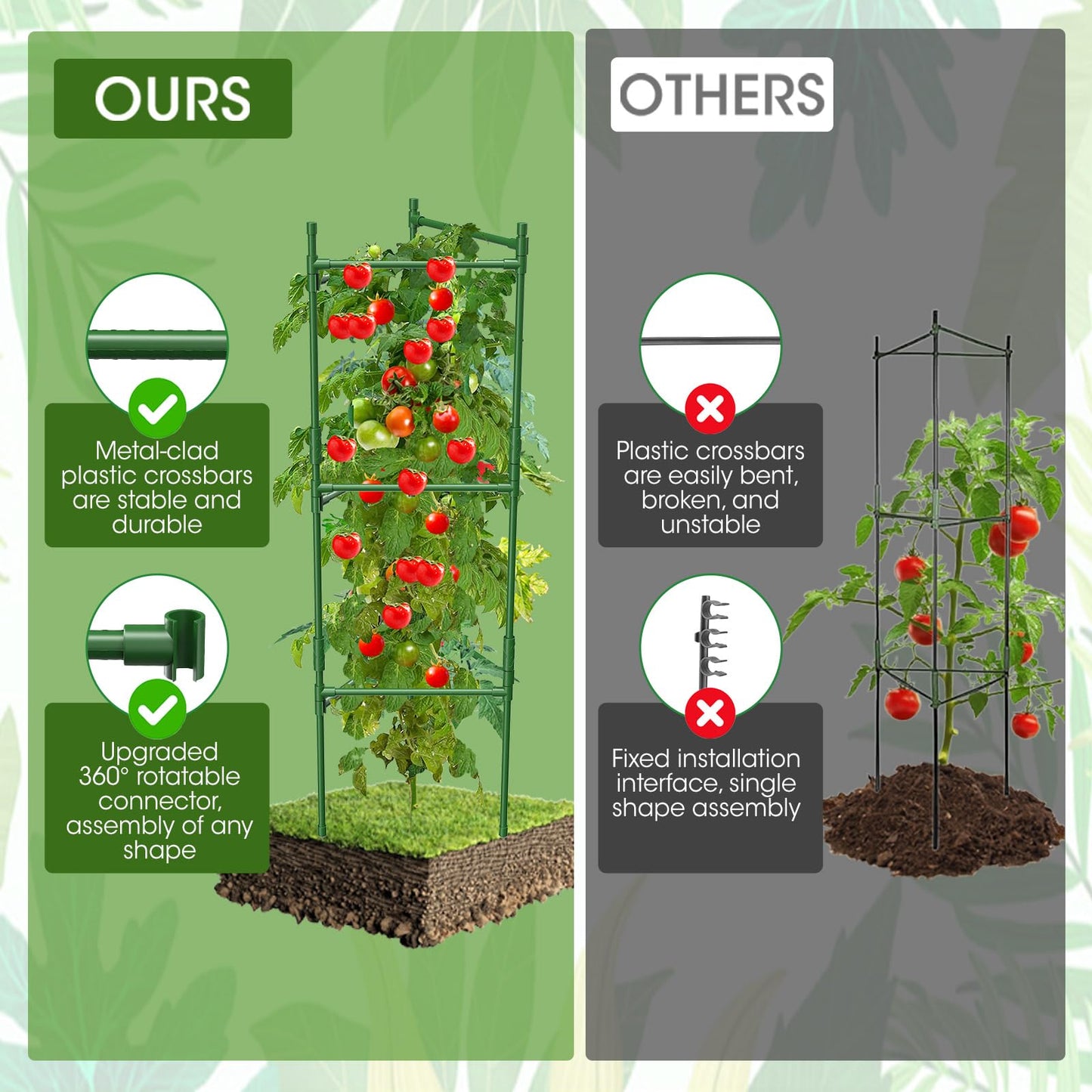 MQHUAYU 3 Pack Tomato Cage,Tomato Cage for Raised Garden Bed, 48'' Tall Tomato Trellis Triangle or Square Cages for Garden,Pots, Plant Cages & Supports（Green, Extra Bold ）