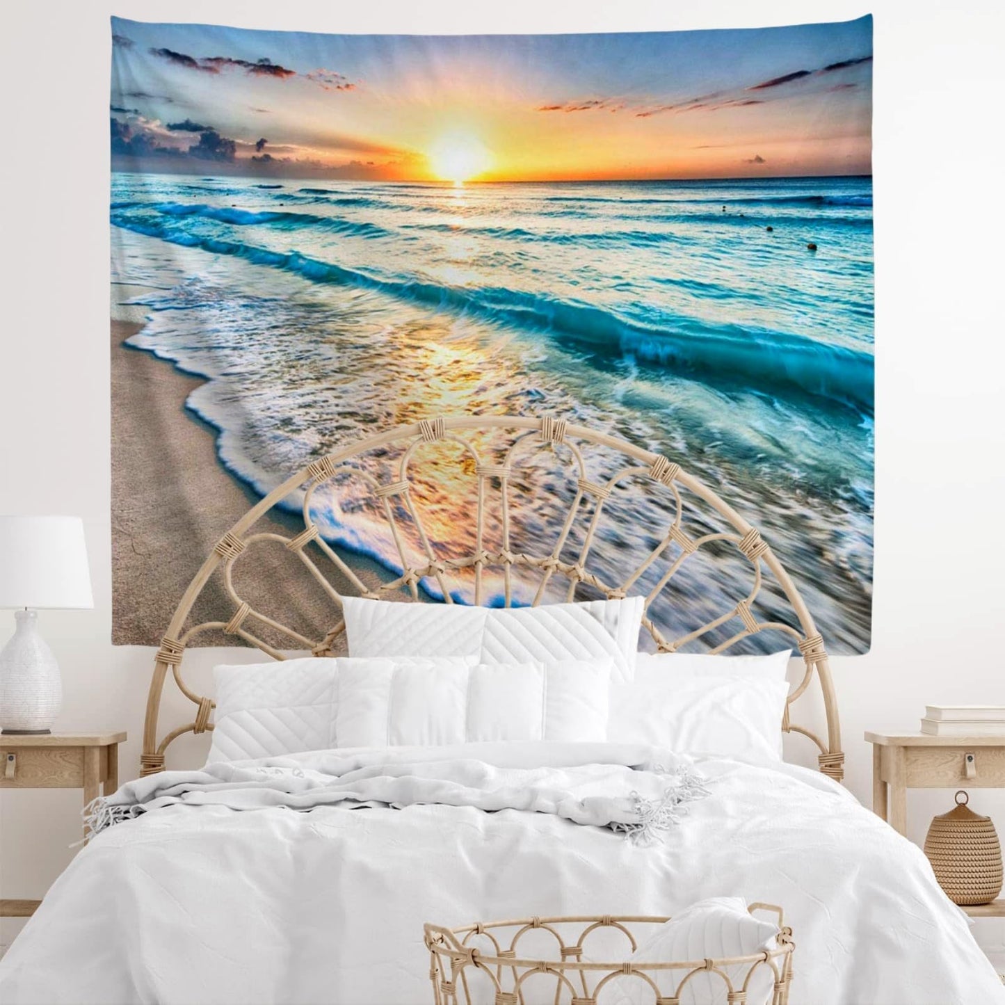 IcosaMro Beach Tapestry Wall Hanging, Ocean Sunset Sea Beach Wave Landscape Scenery Nature Wall Decorations Bohemian Home Decor for Bedroom, Dorm, College, Living Room, 51x60, Blue