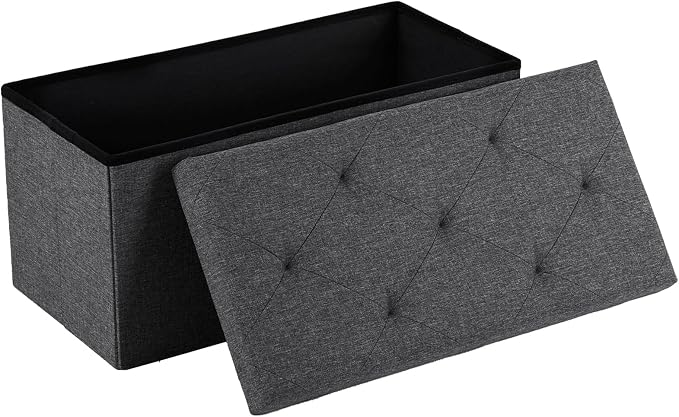 DUMOS 30 Inch Folding Storage Ottoman Bench, Large Hidden Storage Chest withThicker Foam Padded Seat, End of Bed Foot Rest Stool for Bedroom Living Room Entryway, Load 660 lbs, Grey