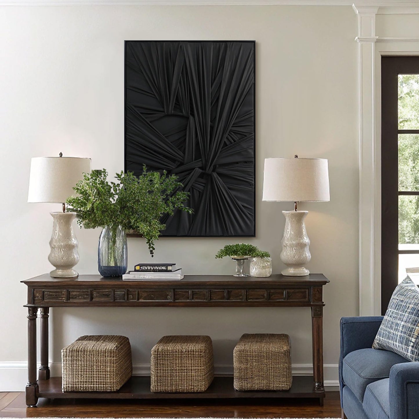 SAFERRYHOME Black Abstract Textured Minimalist Wall Art - 3D Contemporary Dimensional for Home Office Living Room Modern Wall Decor Framed - 24"x36"