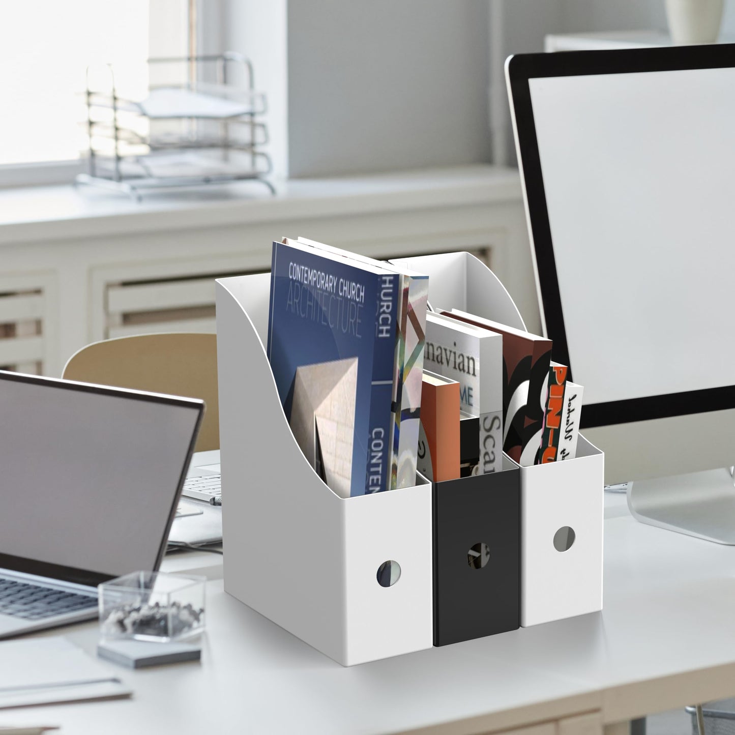Simple Houseware 6-Pack Magazine File Holder Box, Foldable Cardboard Organizer, White