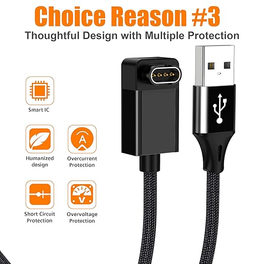 AGVEE 2 Pack 1.5ft Charger for Garmin Watch, L-Shape Zero Gap Charging Cable for Fenix, Forerunner, Vivoactive, Instinct, Venu, Tactix, Approach, D2, Quatix Series, Right Angle Braided, Black