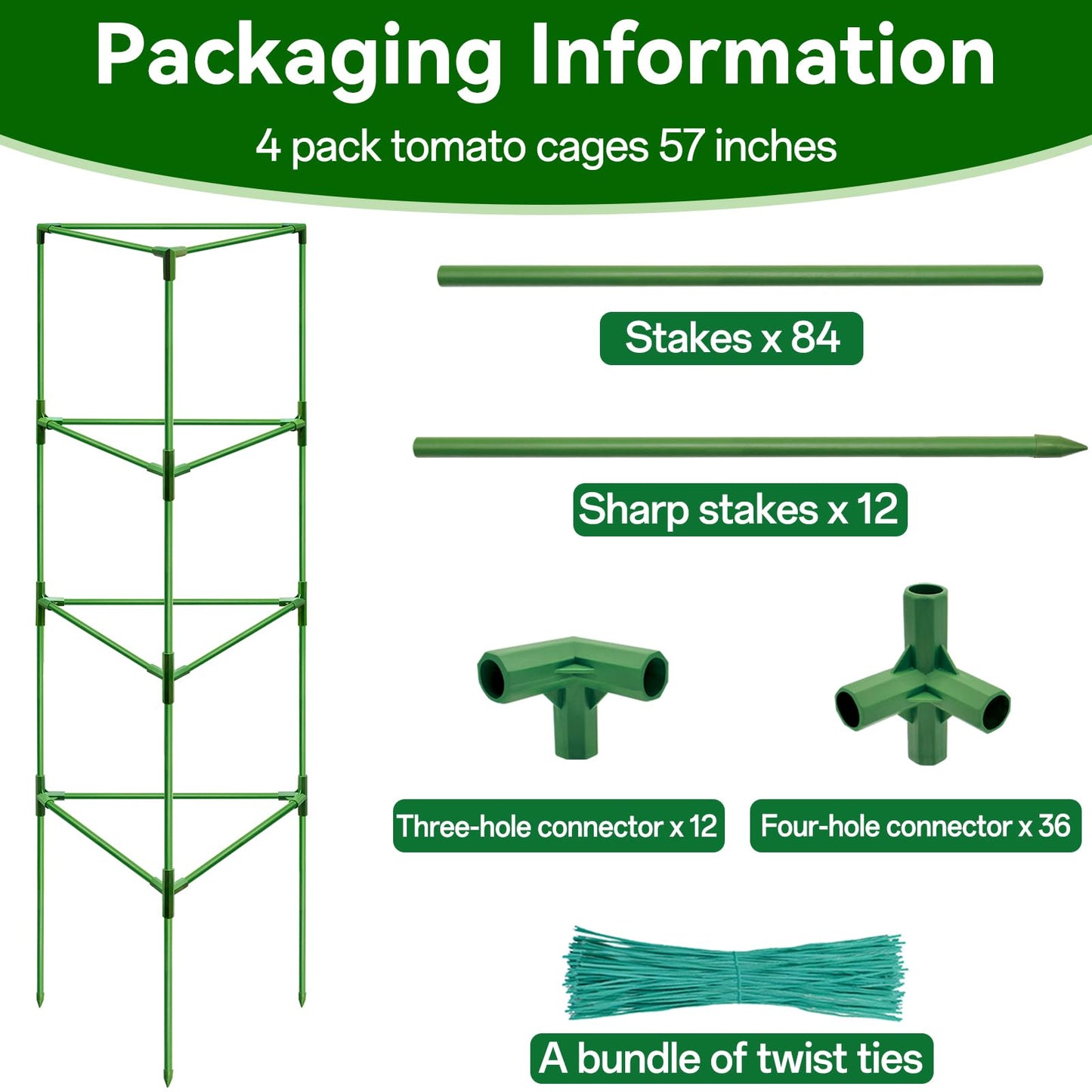 Halatool 57 Inch Tall Tomato Cages, 4 Pack Heavy Duty Metal Plant Supports Stakes for Garden, Adjustable Foldable Steel Trellis for Climbing Plants Cucumbers Peppers Cherry Flowers Vegetables Fruits