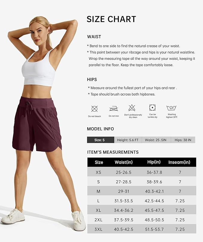Willit Women's 7" Athletic Running Shorts Long Workout Hiking Shorts Quick Dry High Waisted Active Zipper Pocket(XX-Large)