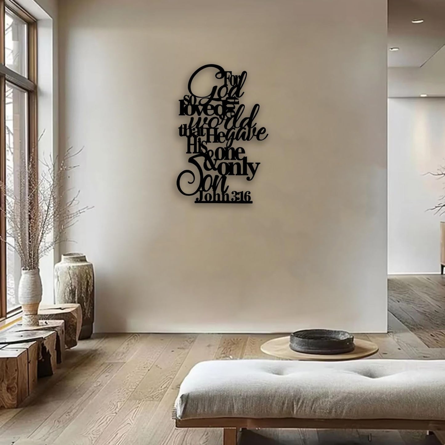 OPTYBVFD John 3 16 Metal Wall Decor - Motivational Inspirational Room Decor Christian Scripture Wall Art Home Decor for Living Room, Bedroom, Dining Room, Bathroom, Office (Black)