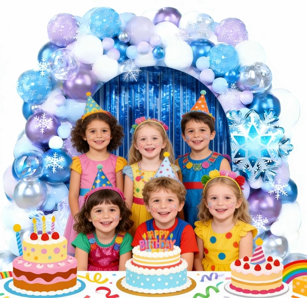 Set of 148pcs Snowflake Balloons Party Decorations Latex Balloons with Snowflake Foil Balloon and Blue Streamers for Baby Shower Birthday Foil Fringe Curtain Backdrop Birthday Party Decor Supplies