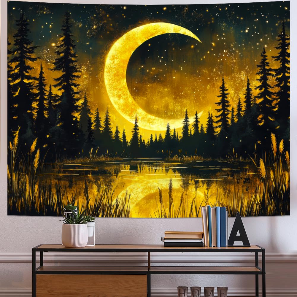 Generleo Galaxy Moon Tapestry Fantasy Forest Tapestries Tree of Life Wall Decor Psychedelic Starry Sky Tapestry Wall Hanging for Bedroom