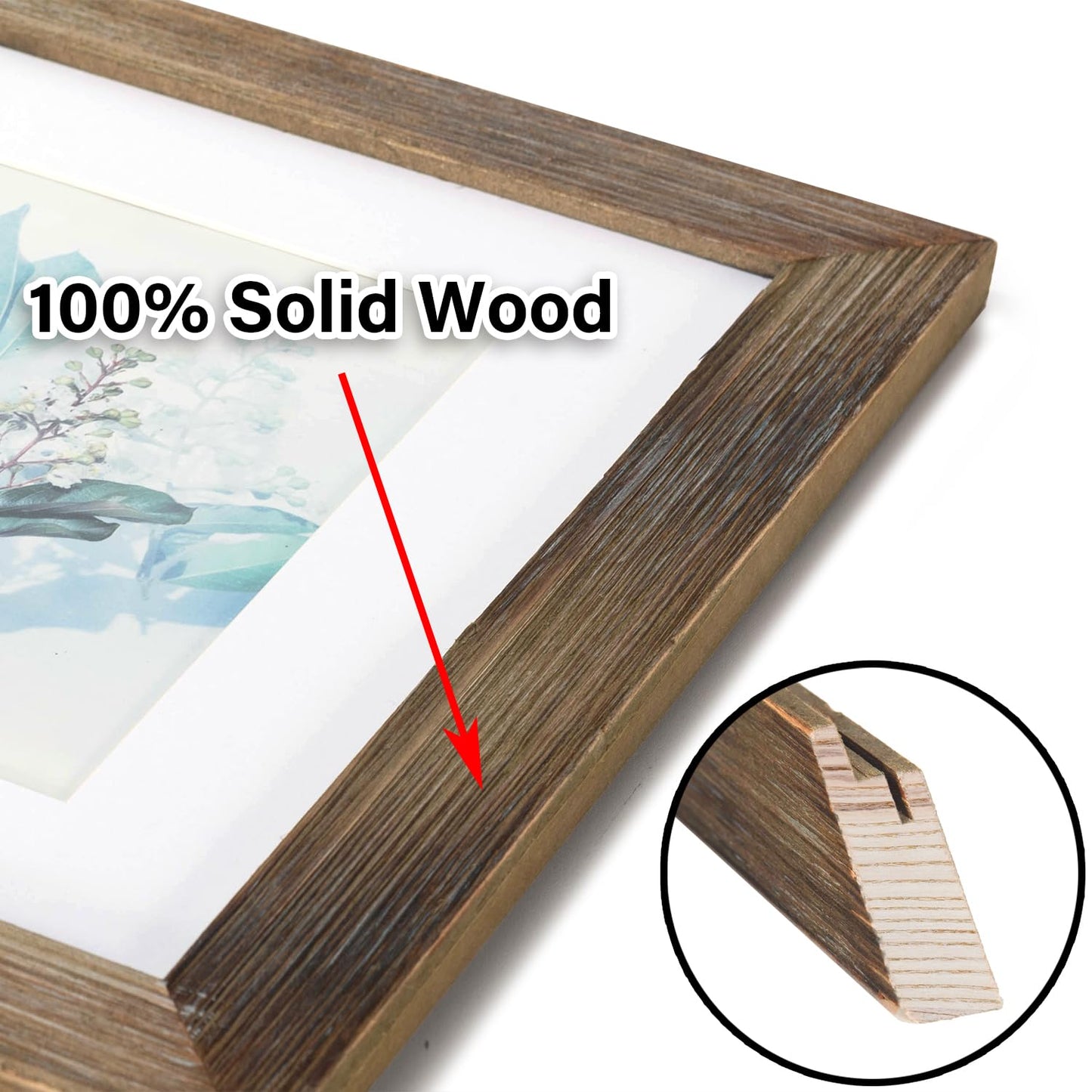 KAIWIN 100% Solid Wood Brown 11x14 Picture Frame 1 Pack Display Picture 8x10 with Mat, Rustic Wooden Photo Frames for Wall Mounting
