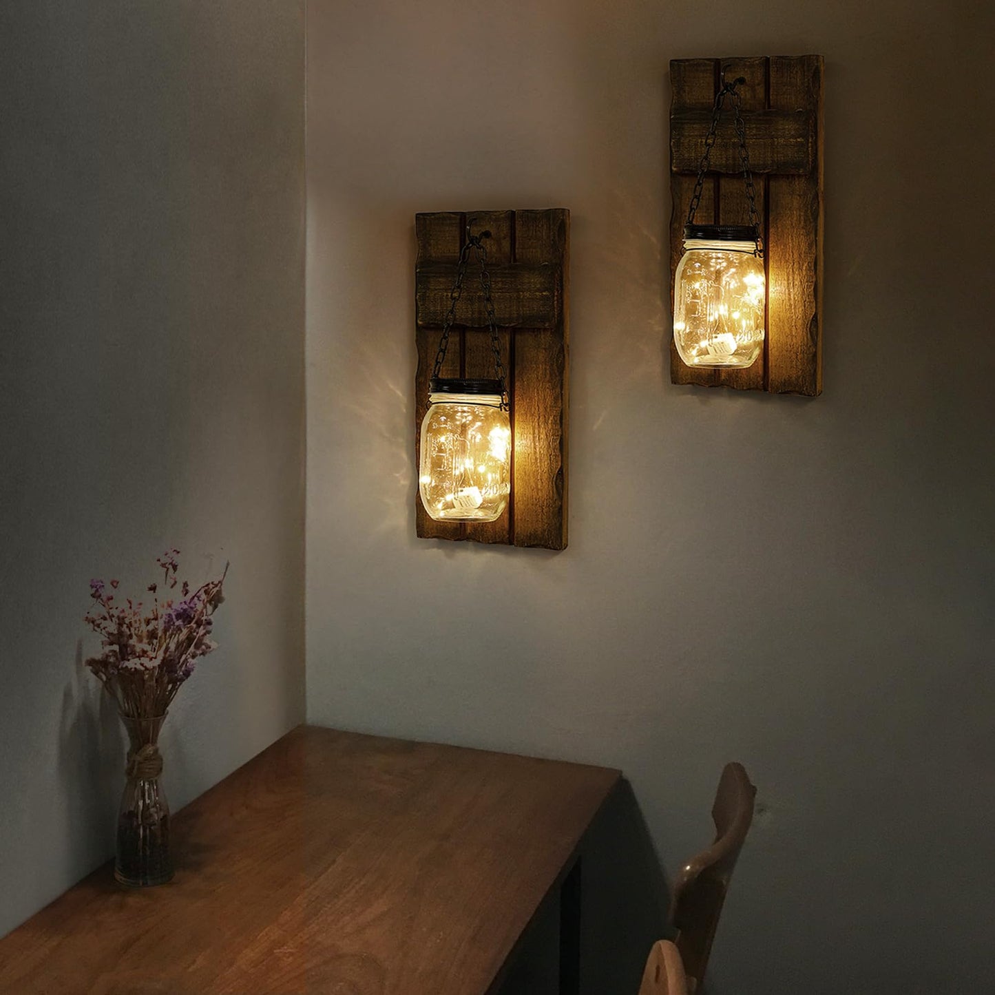 Wall Candle Sconces Set of 2, Candle Holder Rustic Home Decor, Farmhouse Mounted Wooden Candle Holders with Lights, Wall Decorations for Bedroom, Living Room, Kitchen, Bathroom