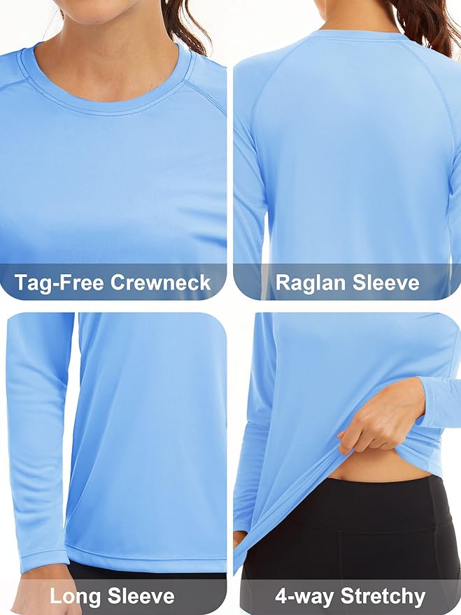 MAGCOMSEN Women's 2 Pack Long Sleeve Shirts UPF 50+ Sun Protection Quick Dry Swim Shirt for Rash Guard Fishing Workout