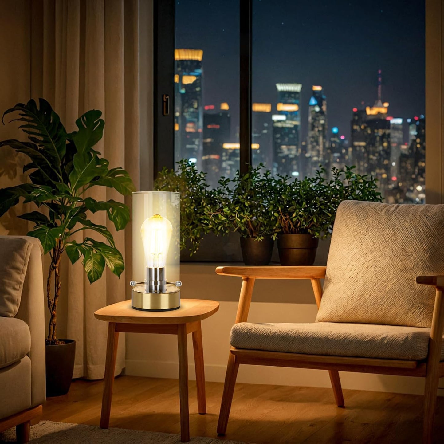 Kukobo Table Lamp for Bedroom Living Room, Bedside Modern Nightstand Lamp with Glass Lamp Shape, 2700K 6W Glass Bulb Included(Gold).
