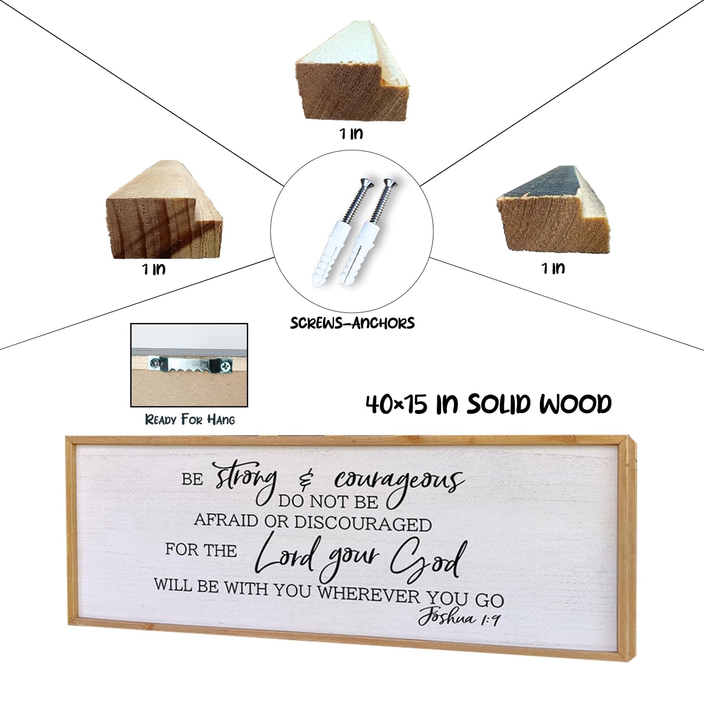 Be Strong And Courageous Sign Wall Decor 40"x15" Large Farmhouse Living Room Plaque Joshua 1:9 Bible Verse Inspirational Quote Positive Faith Home Hanging Rustic Catholic Scripture Christian Art (Wood)