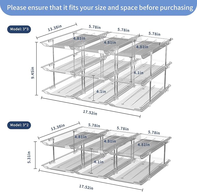 Jsyrjing Can Organizer for Pantry, 2-Tier Canned Goods Organizer 2 Pack | Automatic rolling, Modular flexible combination, Extra-thick clear material, Cabinet pantry fridge countertop storage