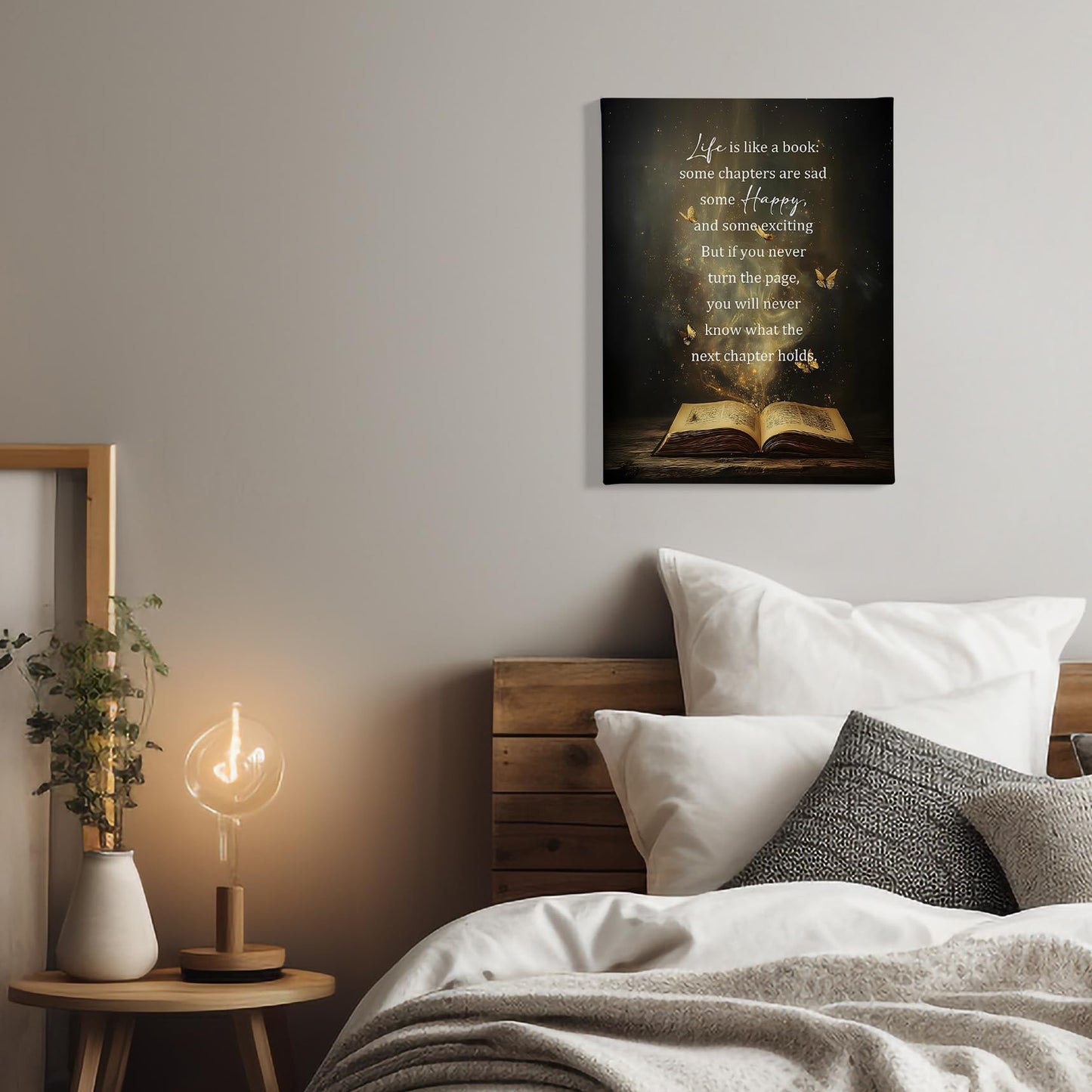 PHAMTE Inspirational Wall Art Decor Canvas 11x14, Motivational Quotes Pictures Decorations, Life Is Like a Book inspirational Quotes Framed Prints Artwork for Bedroom Living Room Office Decor