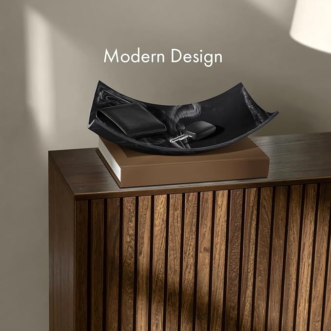 Creative Scents Black Marble Look Decorative Bowl, Coffee Table Decor for Living/Dining Room, Modern Black Catch-All Key Dish Decorations for Entryway, Black Decor - Fruit Bowl for Kitchen Counter
