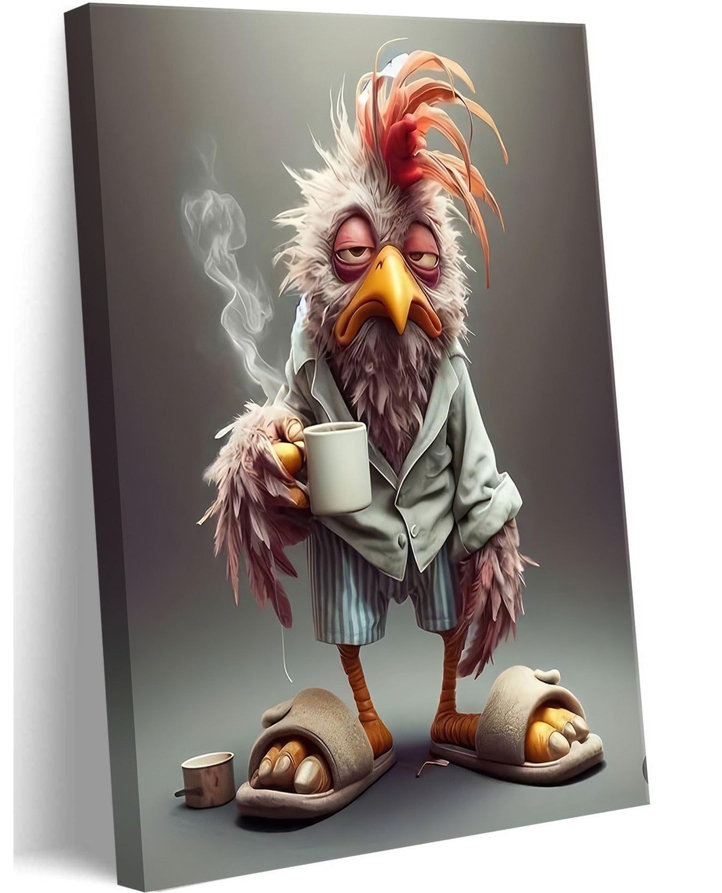 Funny Chicken Canvas Wall Art Stylish and Charming Retro Chicken Wear Slippers Wall Decor Picture Eclectic Animals Poster Print for Dining Room Bar Cafes Family Artwork Home Decoration