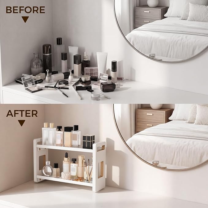 Bathroom Organizers And Storage,Bathroom Counter Organizer,Bathroom Counter Shelf,Bathroom Sink Organizer,Vanity Organizers,Vanity Storage,Makeup Organizer Countertop,Perfume Display(White 2 Tier)