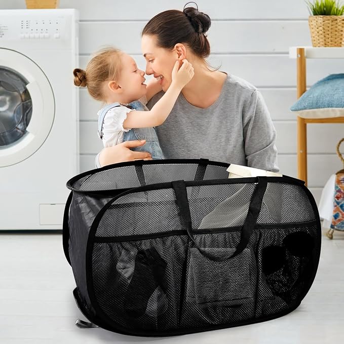 Collapsible Laundry Baskets, Upgrade Pop Up Laundry Hamper with Convenient Bags, Foldable Laundry Basket Mesh Light Weight, Easy to Carry Clothes Hampers for Laundry, Dorm, Toys, Travel 4 Pack