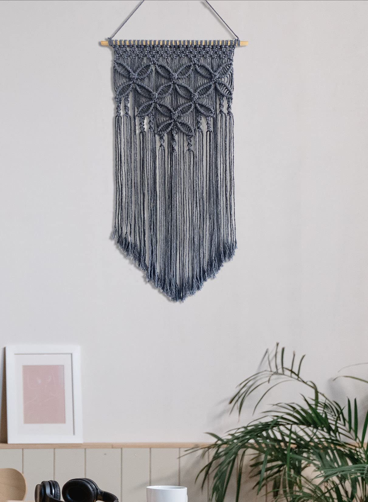 Winterdemoon Handmade Cotton Home Decor Macrame Wall Hanging Grey