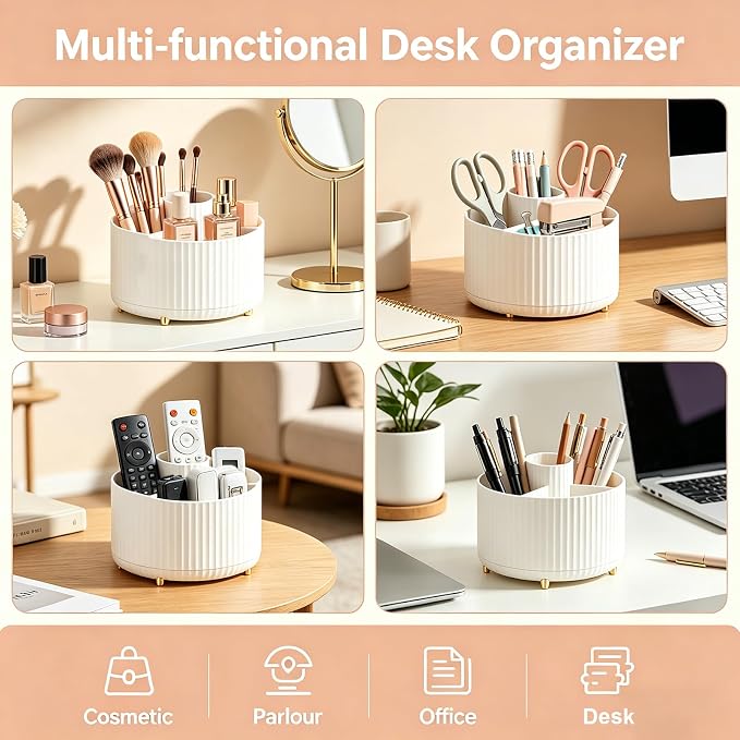 Makeup Brush Holder, Makeup Brush Organizer Countertop, Skincare Makeup Cosmetic Perfume Organizer Storage Box Case for Vanity Bathroom Countertop(Beige)