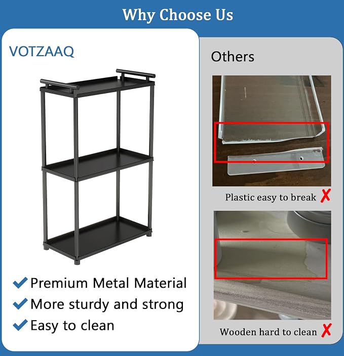 VOTZAAQ 3 Tier Bathroom Organizer Countertop, Stainless Steel Perfume Tray and Vanity Countertop Shelf, Makeup Skin Care Bathroom Organizers and Storage for Dresser, Kitchen (Matte Black)
