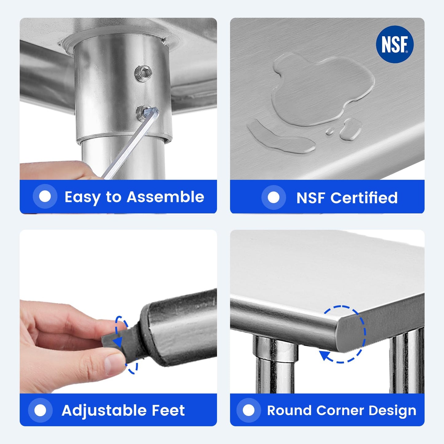 Hally Stainless Steel Table for Prep & Work 24 x 72 Inches, NSF Commercial Heavy Duty Table with Undershelf and Galvanized Legs for Restaurant, Home and Hotel