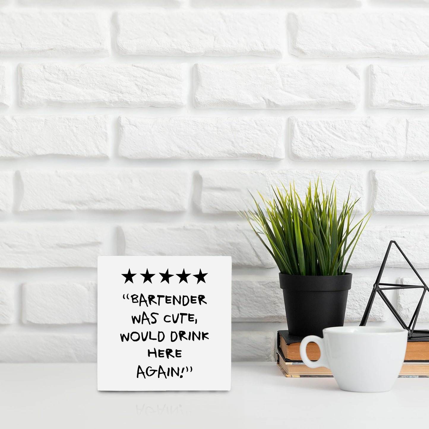 OFlich Funny coffee wine bar accessories Wooden Box Desk Sign, Wine Bar Table Decor, Trendy Decor, 5×5 Inch