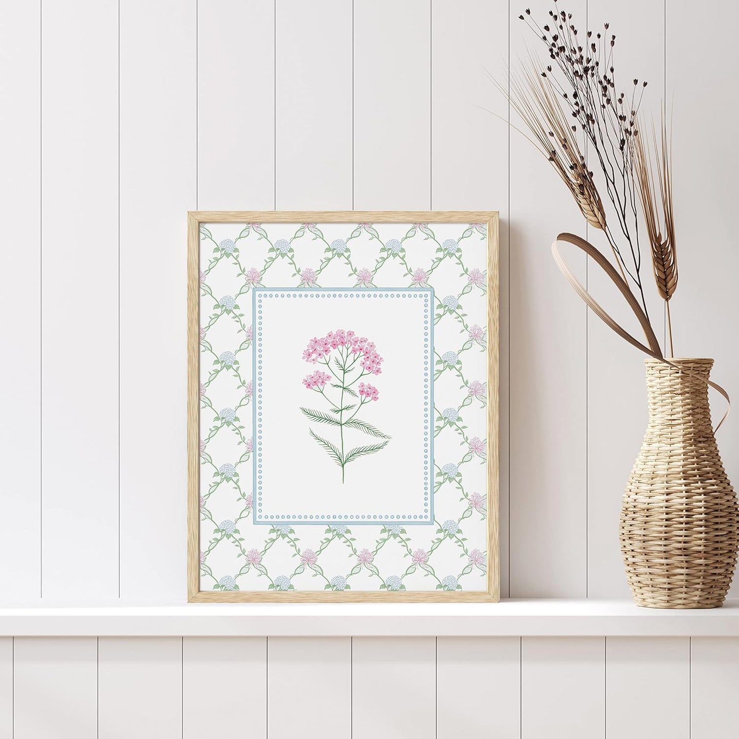 CHMMART 3 Piece Pastel Wildflower Framed Wall Art Nursery Floral Canvas Art Prints Pink Blue Botanical Pictures Wall Decor Boho Flower Painting Artwork for Bedroom Bathroom 12x16in