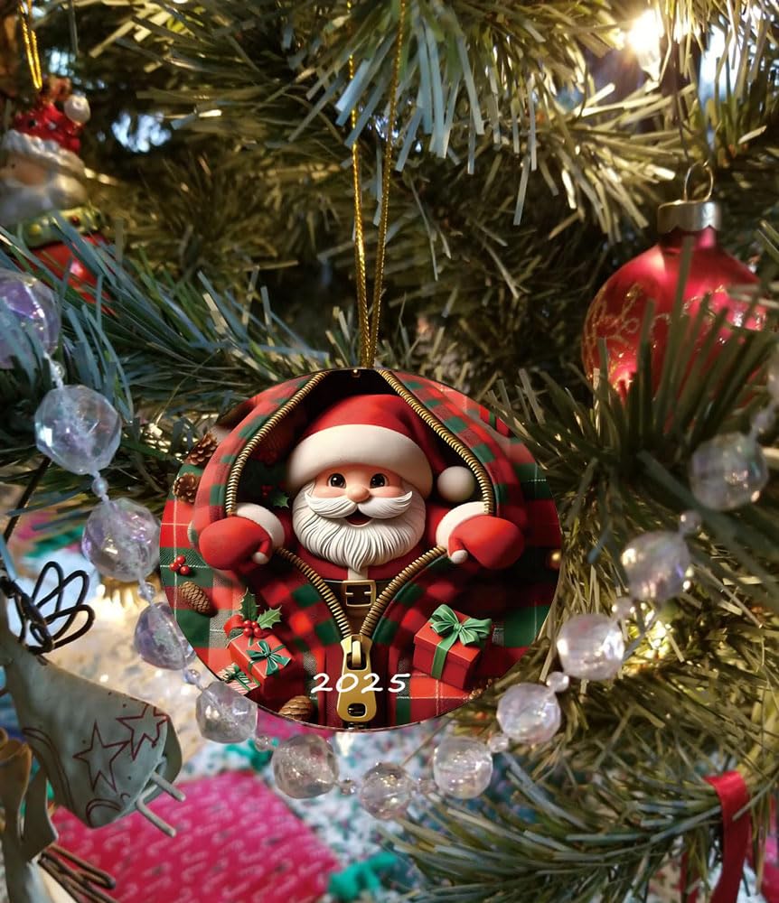 2025 Christmas Tree Fun Santa Claus Decorations, Christmas Ornaments 2025，Painted Glass Style, Unique Acrylic Hanging Decorations