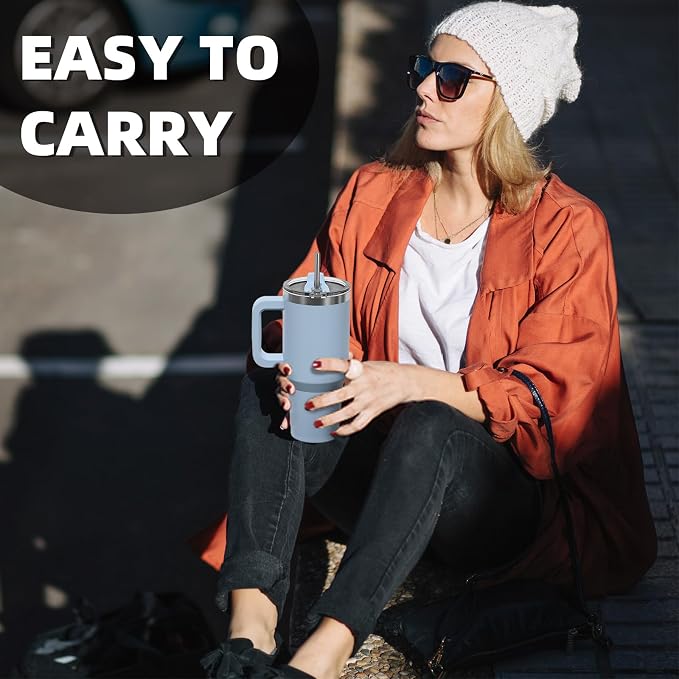 30 oz Tumbler with Handle,Tumbler with Lid and Straw,Double Wall Insulated Cup Stainless Steel Travel Mug(Cold for 34 Hours),Water Bottle for Iced Tea,Coffee,Cold Beverages(Smog Blue)