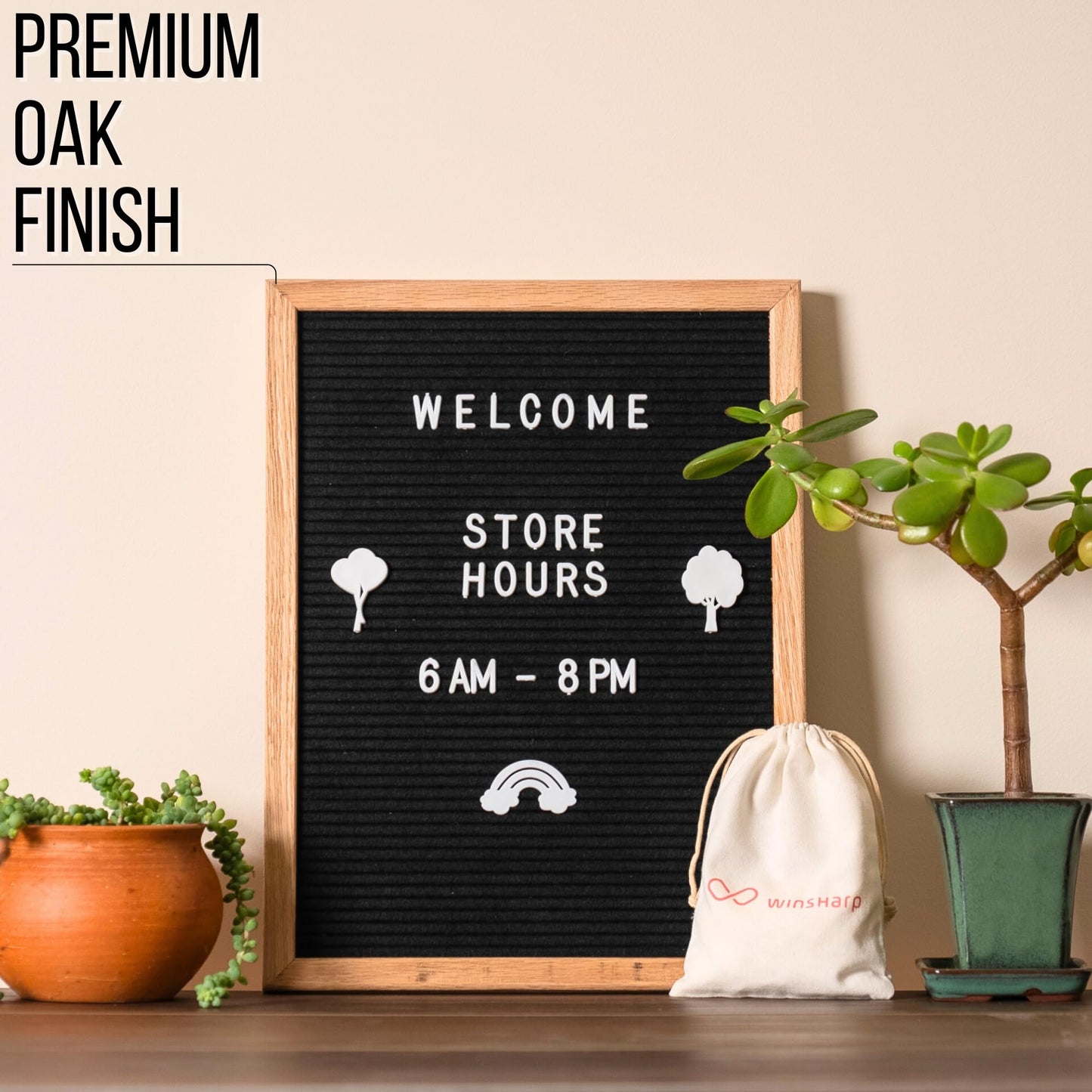 Black Felt Letter Board | Classy Dark Stained Wooden Frame with White Letters | Premium Changeable Sign Boards for Home Decor Motivational Quotes Baby Announcement Price List Message Letterboard With