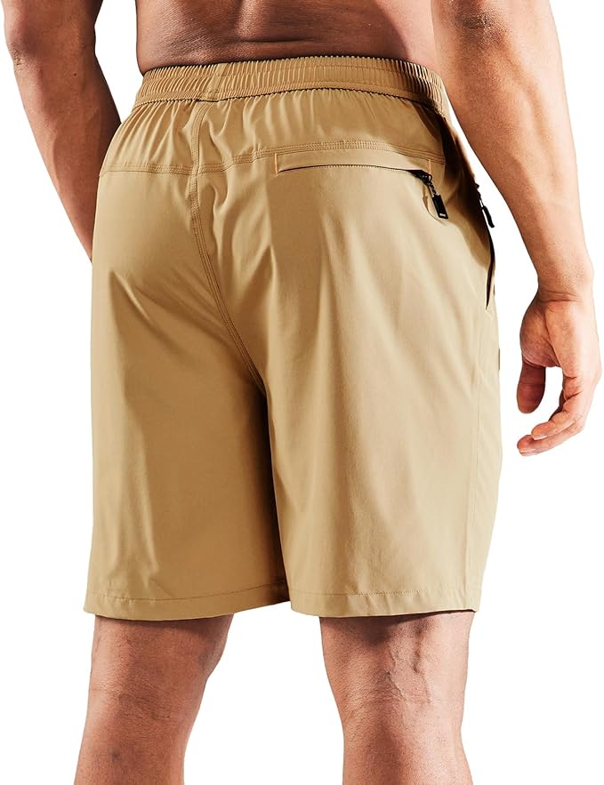 MIER Men's Quick Dry Running Shorts with Zipper Pocket, Elastic Waist Athletic Workout Exercise Fitness Shorts, 7 Inch