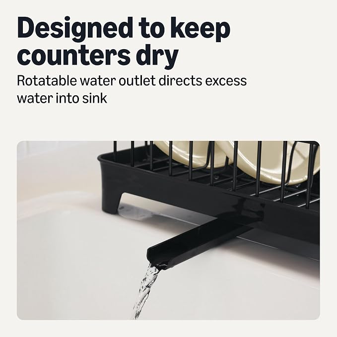 Amazon Basics Stainless Steel Dish Drying Rack, 15.2 x 11.6 x 4 in., Black