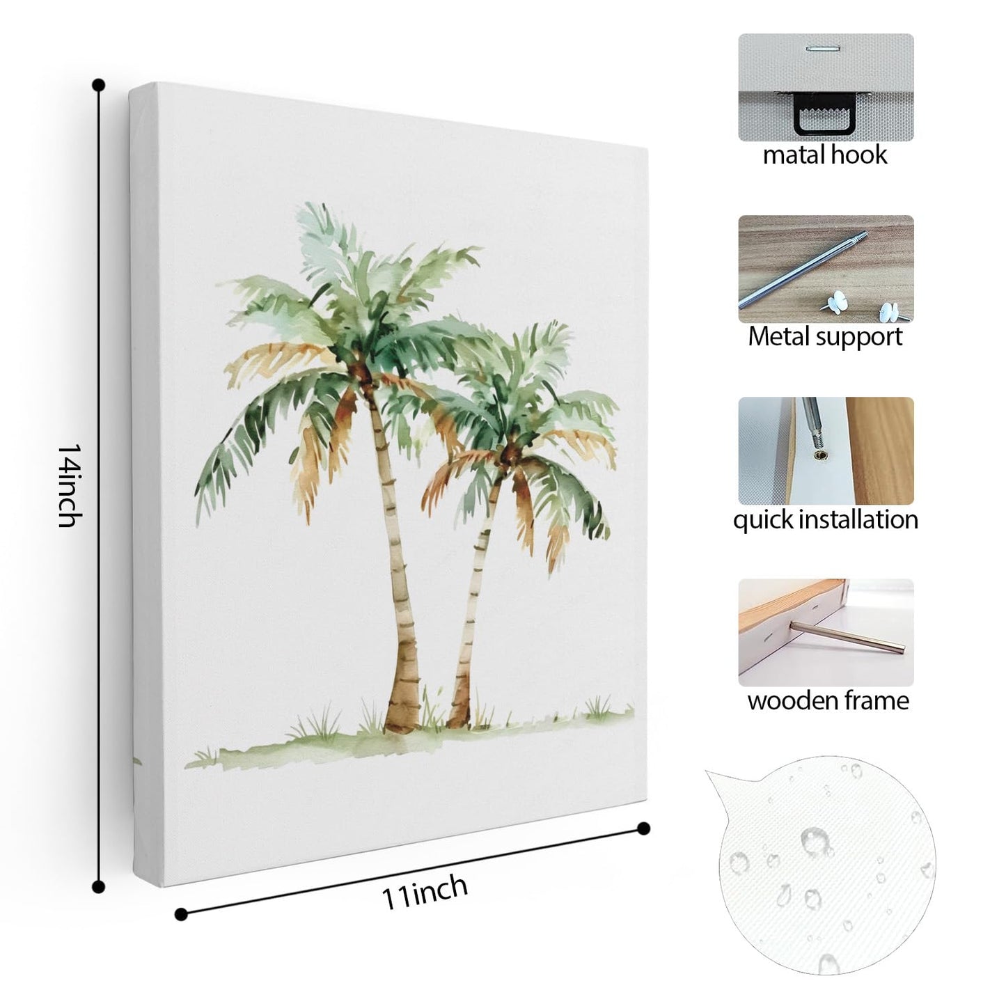 APJYM Tropical Palm Tree Wall Art Decor, Summer Beach Wall Decor, Beachy Room Decor Aesthetic, Coastal Canvas Wall Art, Coastal Wall Decor, Beach Posters, 11x14 Framed